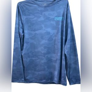 Vineyard Vines Camo Logo Box Long-Sleeve Harbor Performance Blue Boys SZ L(16).